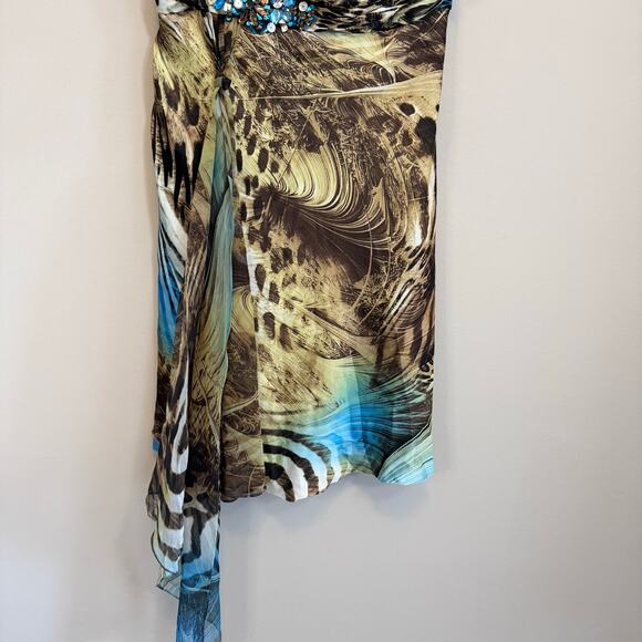 Dressbarn Collection Mini Dress 12 Multi Animal Print One Shoulder Cocktail NWT - Picture 4 of 11